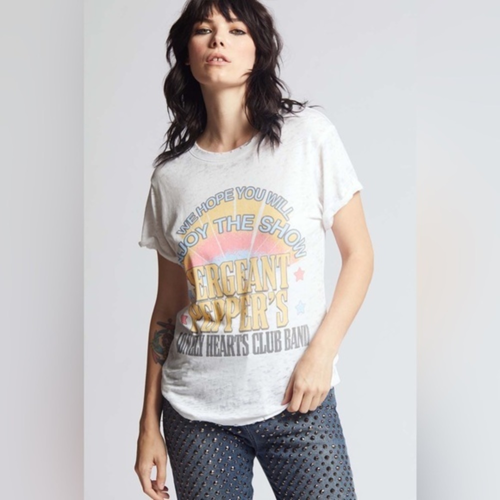 NWOT Beatles SGT Peppers Lonely Hearts Club Band Burn Out Tee Recycled Karma